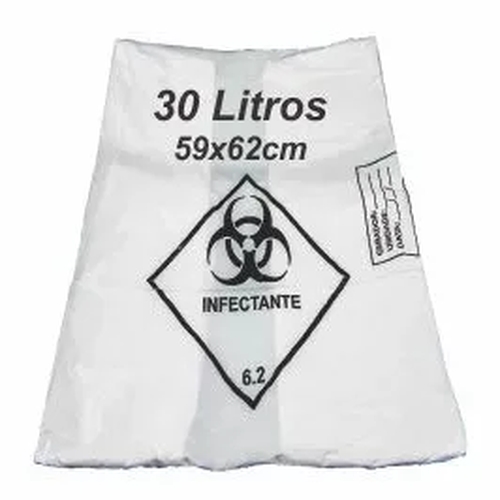 Saco de Lixo Infectante 30 Litros Branco Hospitalar com 100 unidades