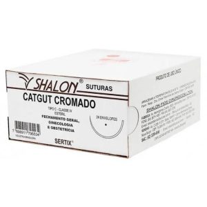 Fio de Sutura Catgut Cromado 1 com agulha 5 cm cx com 24 und