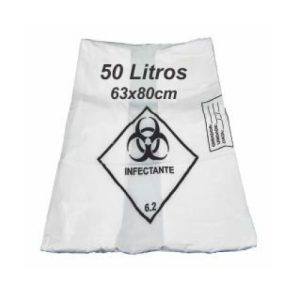 Saco de Lixo Infectante 50 Litros Branco Hospitalar com 100 unidades